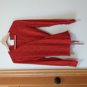 Anthropologie Red wrap blouse, XS